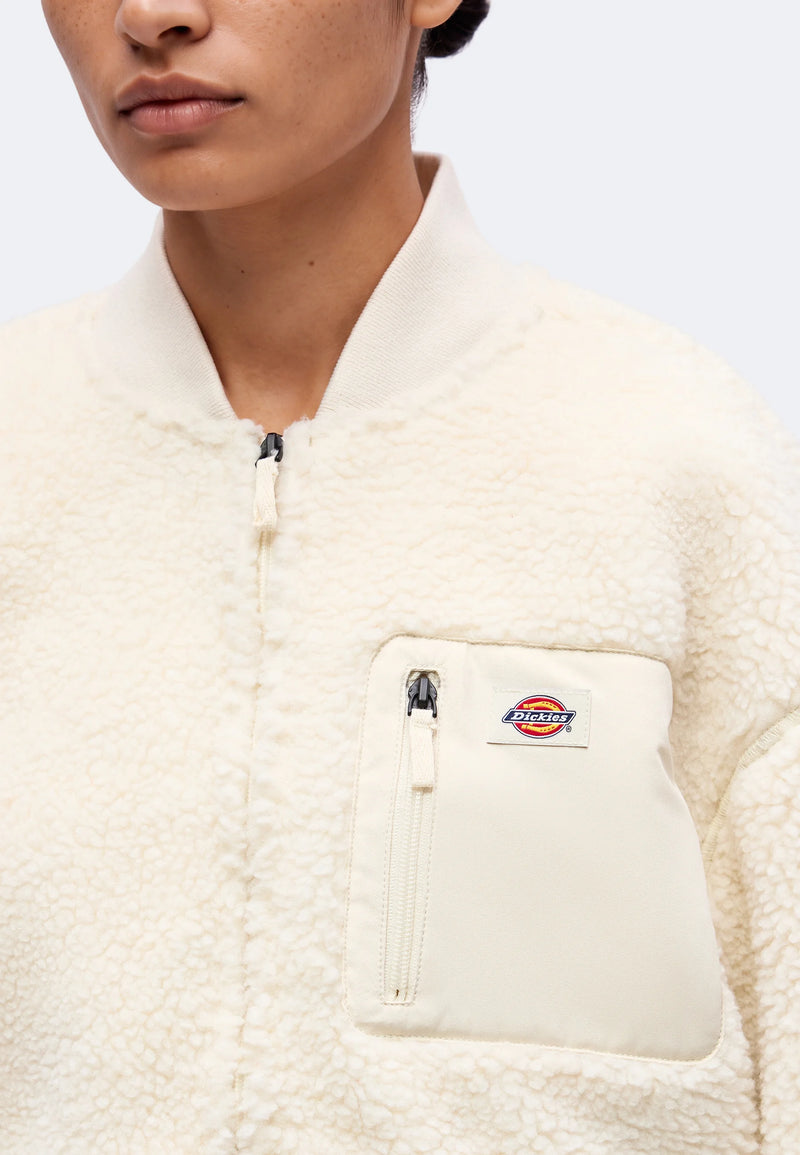 Load image into Gallery viewer, Dickies Women's Central Sherpa Bomber Jacket Whitecap Grey DK0A88BNF90
