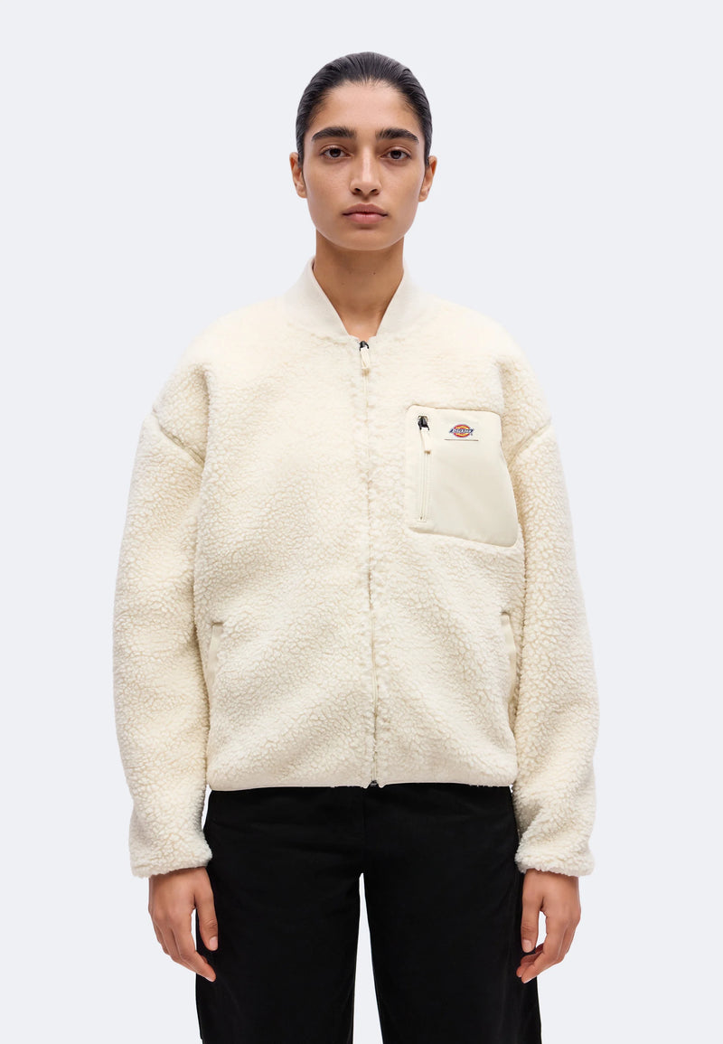 Load image into Gallery viewer, Dickies Women's Central Sherpa Bomber Jacket Whitecap Grey DK0A88BNF90
