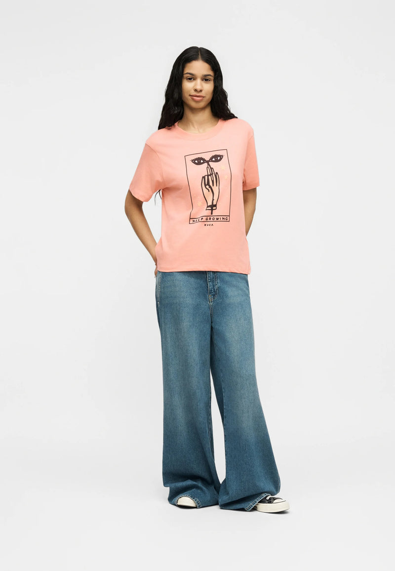 Load image into Gallery viewer, RVCA Women's Keep Groing T-shirt Dusty Pink EVJZT00175-MFW0
