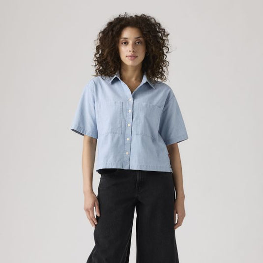 Levi's Women's Harlie Short Sleeve Cropped Shirt Blue 003QI0000