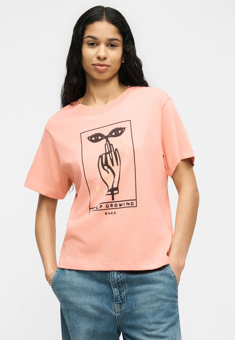Load image into Gallery viewer, RVCA Women's Keep Groing T-shirt Dusty Pink EVJZT00175-MFW0
