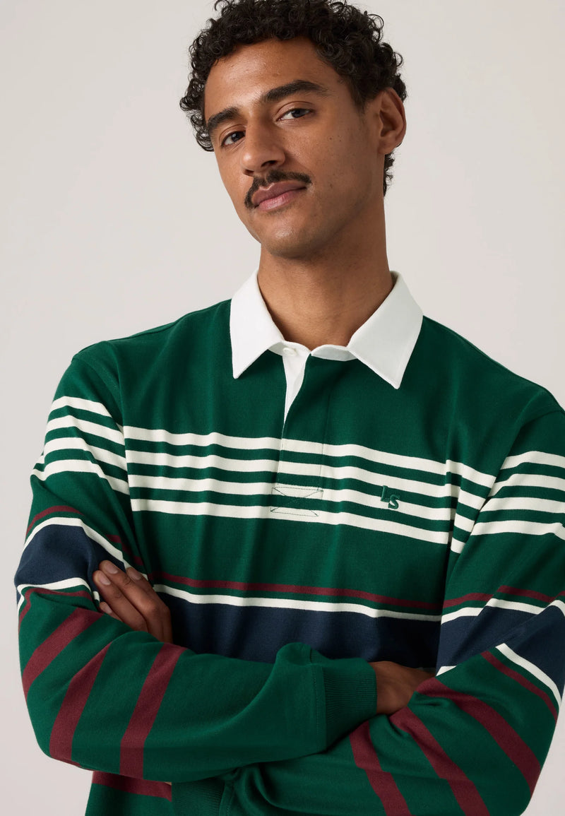 Load image into Gallery viewer, Levi's Men's Union Rugby Shirt Amos Stripe Ponderosa Pine A48450038
