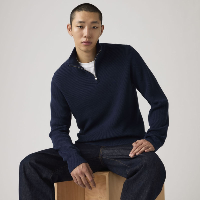 Load image into Gallery viewer, Levi's Men's Housemark Quarter Zip Sweater Naval Academy Rib 0058U0000
