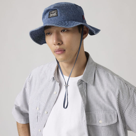 Levi's Men's Bay Drawstring Bucket Hat Ocean Indigo Wash 005CP0002