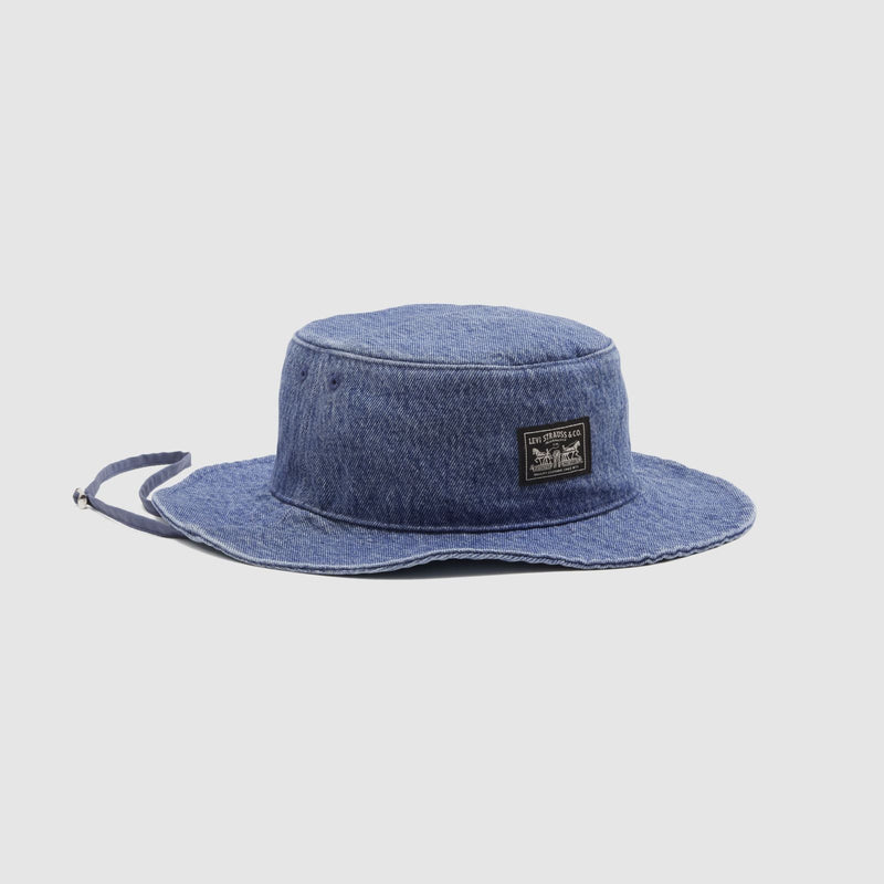 Load image into Gallery viewer, Levi's Men's Bay Drawstring Bucket Hat Ocean Indigo Wash 005CP0002
