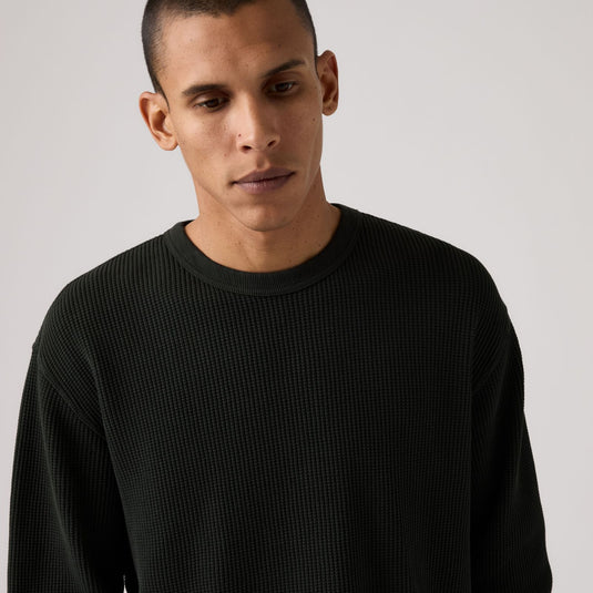 Levi's Men's Long-sleeve Relaxed Thermal Garment Dye Shirt Black 009NP-0005