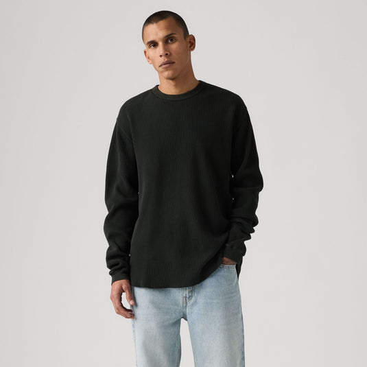 Levi's Men's Long-sleeve Relaxed Thermal Garment Dye Shirt Black 009NP-0005