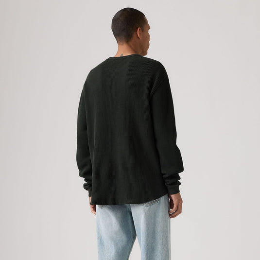Levi's Men's Long-sleeve Relaxed Thermal Garment Dye Shirt Black 009NP-0005