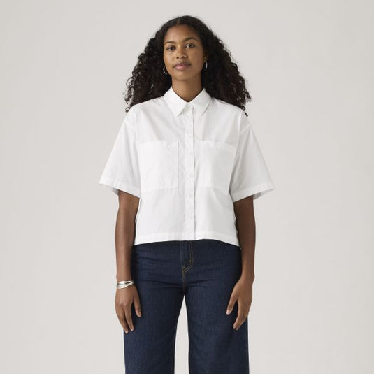 Levi's Women's Harlie Short Sleeve Cropped Shirt White 003QI0001