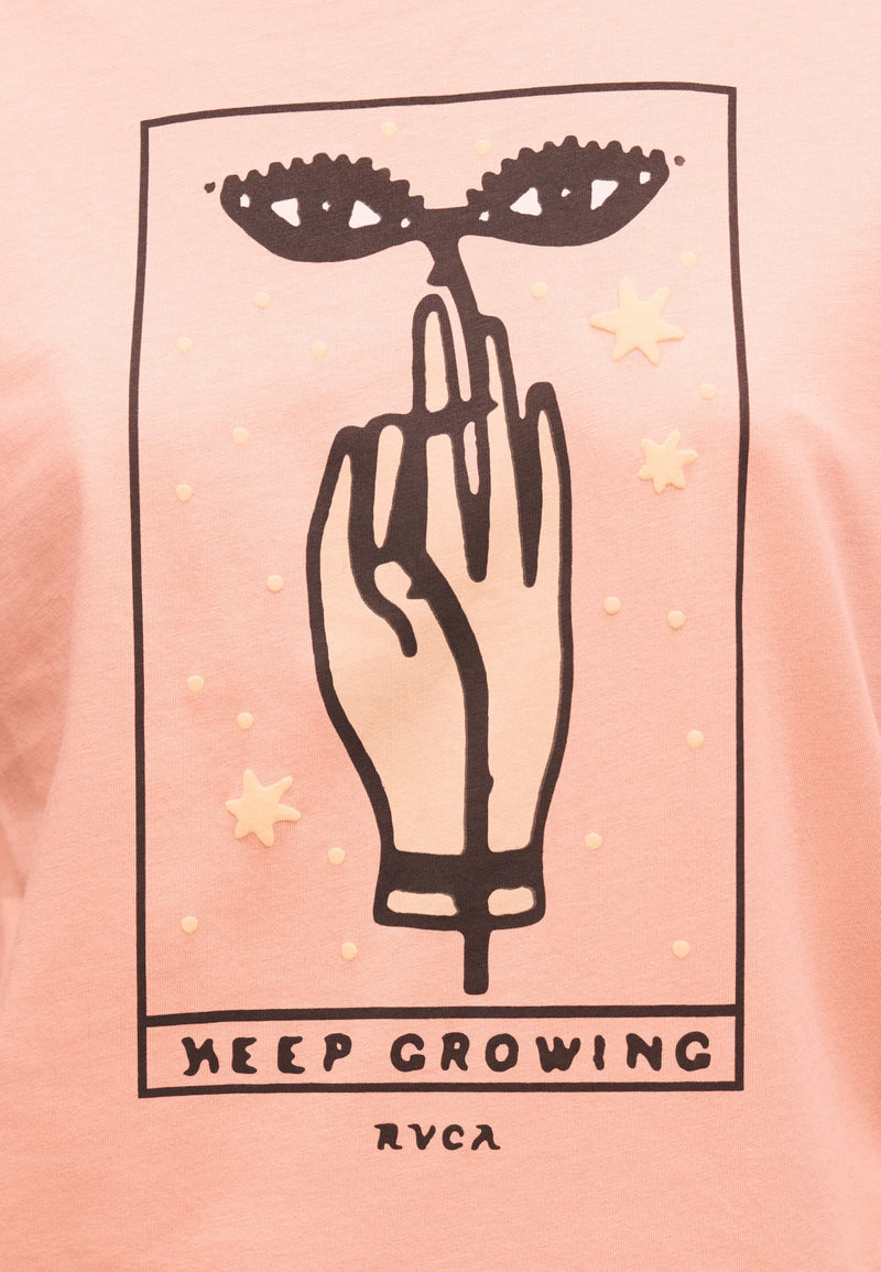 Load image into Gallery viewer, RVCA Women's Keep Groing T-shirt Dusty Pink EVJZT00175-MFW0
