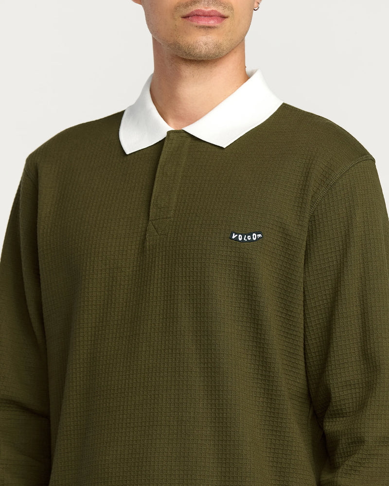 Load image into Gallery viewer, Volcom Men&#39;s Curbstone Polo Long Sleeve Shirt Sage Leaf A0332500_SLE7
