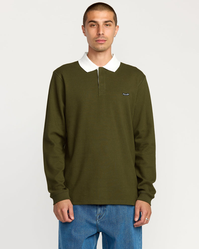 Load image into Gallery viewer, Volcom Men&#39;s Curbstone Polo Long Sleeve Shirt Sage Leaf A0332500_SLE7
