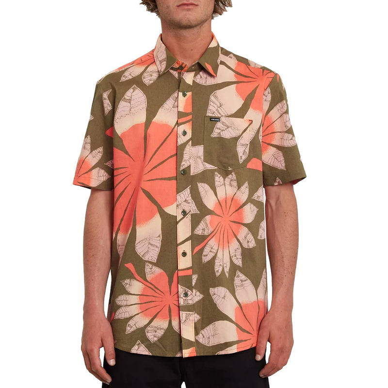 Load image into Gallery viewer, Volcom Men&#39;s Bloomin Short Sleeve Shirt Martini Olive A0412204_MTO
