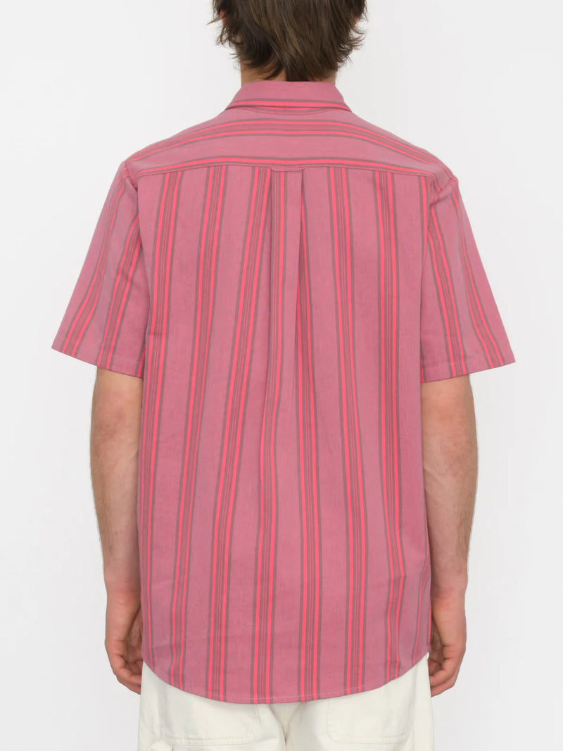 Load image into Gallery viewer, Volcom Men&#39;s Newbar Stripe Classic Fit Shirt Washed Ruby A0412402_RBY
