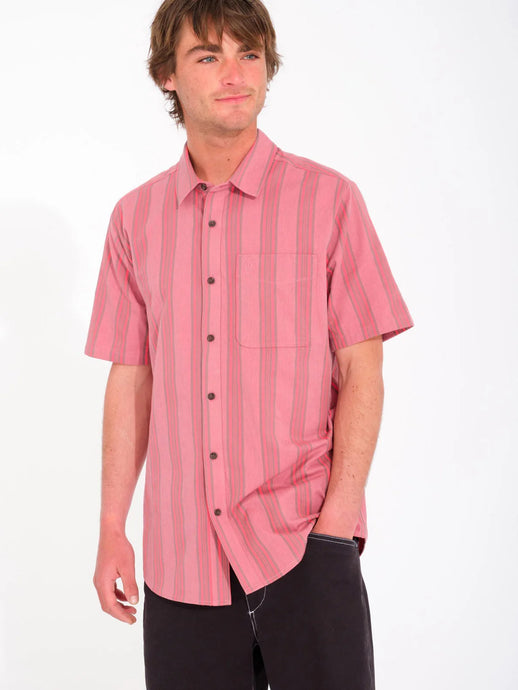Volcom Men's Newbar Stripe Classic Fit Shirt Washed Ruby A0412402_RBY