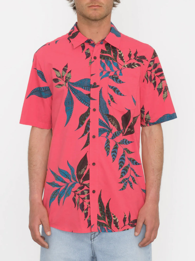 Load image into Gallery viewer, Volcom Men&#39;s Paradiso Floral Classic Fit Shirt Washed Ruby A0412407_RBY
