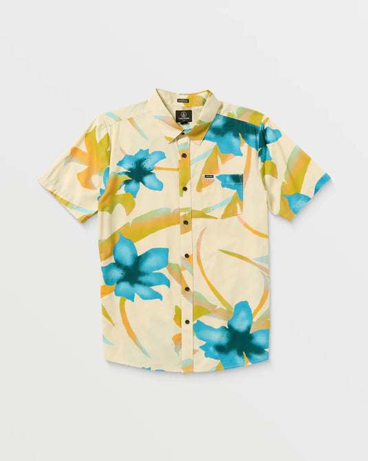 Volcom Men's Tracers Floral Short Sleeve Shirt Light Beige A0412511_LBG