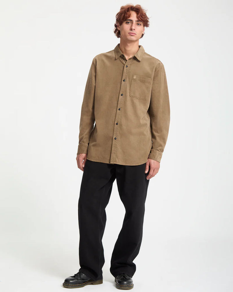 Load image into Gallery viewer, Volcom Men&#39;s Zander Long Sleeve Shirt Teak A0532410_TEK
