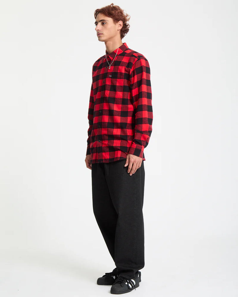 Load image into Gallery viewer, Volcom Men&#39;s Caden Plaid Shirt Lifeguard Red A0532506-LRD
