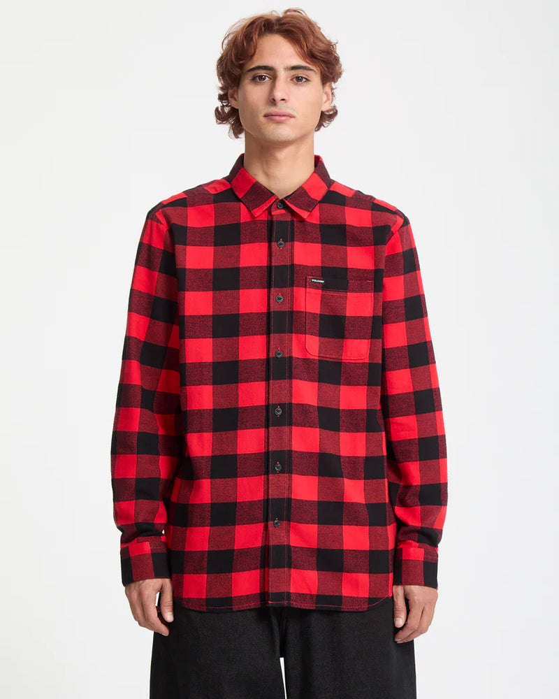 Load image into Gallery viewer, Volcom Men&#39;s Caden Plaid Shirt Lifeguard Red A0532506-LRD
