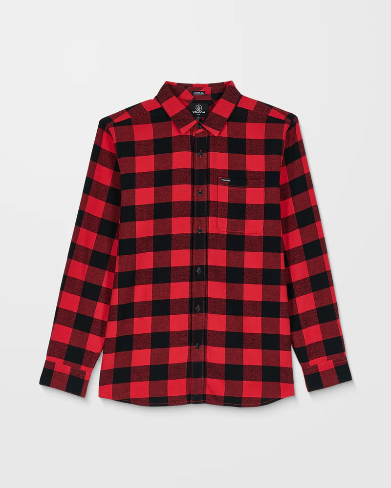 Load image into Gallery viewer, Volcom Men&#39;s Caden Plaid Shirt Lifeguard Red A0532506-LRD
