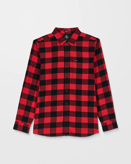 Volcom Men's Caden Plaid Shirt Lifeguard Red A0532506-LRD