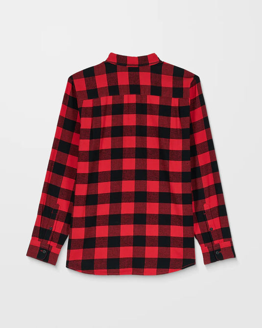 Volcom Men's Caden Plaid Shirt Lifeguard Red A0532506-LRD