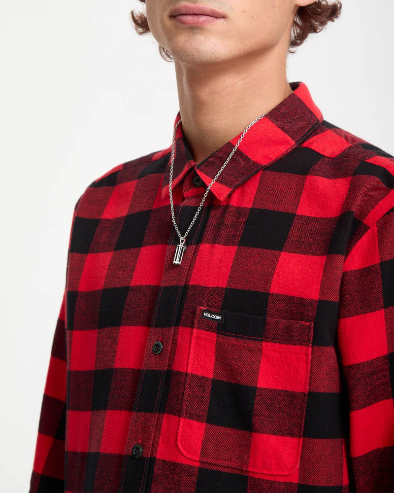 Load image into Gallery viewer, Volcom Men&#39;s Caden Plaid Shirt Lifeguard Red A0532506-LRD
