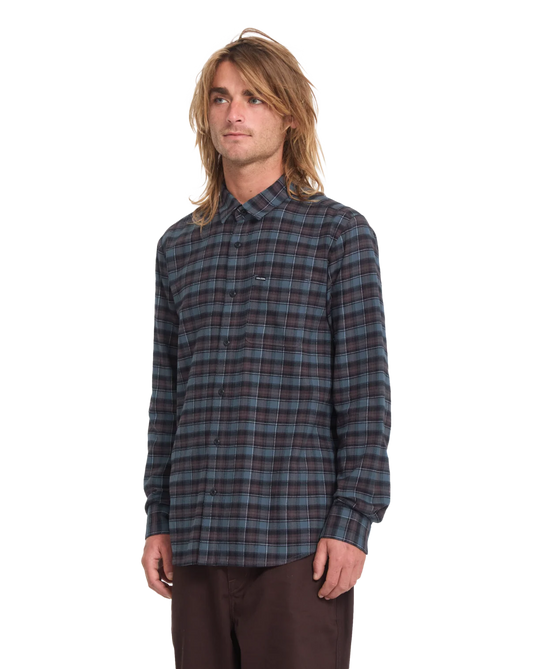 Volcom Men's Caden Plaid Long Sleeve Shirt Raisin A0532602-RSN