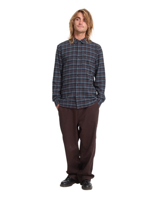 Volcom Men's Caden Plaid Long Sleeve Shirt Raisin A0532602-RSN