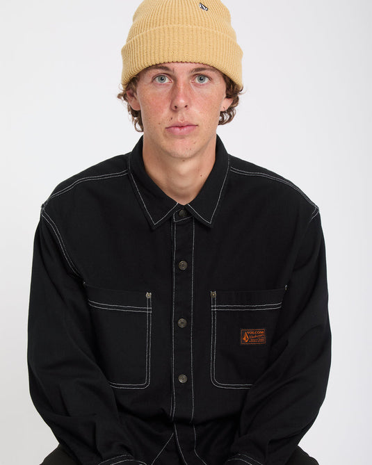 Volcom Men's Levelstone Shirt Black White A0532605-BCI