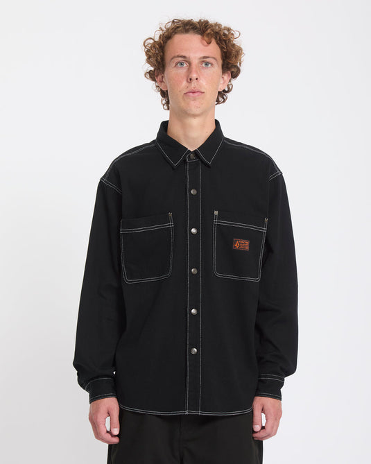Volcom Men's Levelstone Shirt Black White A0532605-BCI