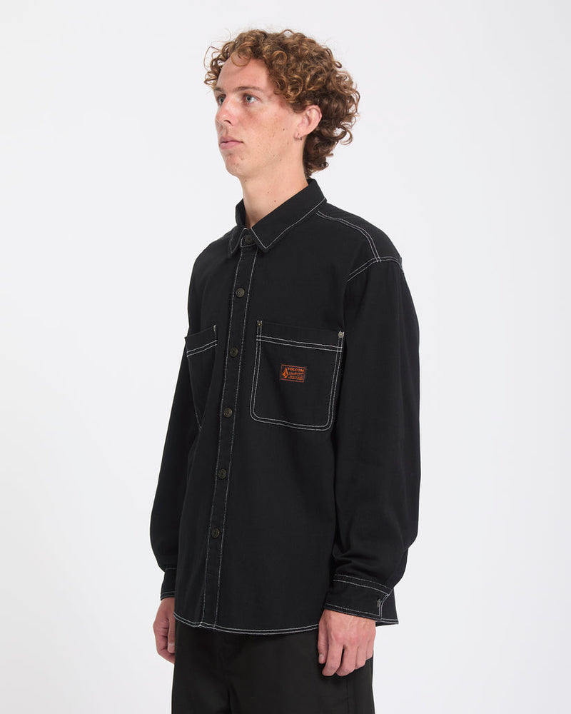 Load image into Gallery viewer, Volcom Men's Levelstone Shirt Black White A0532605-BCI
