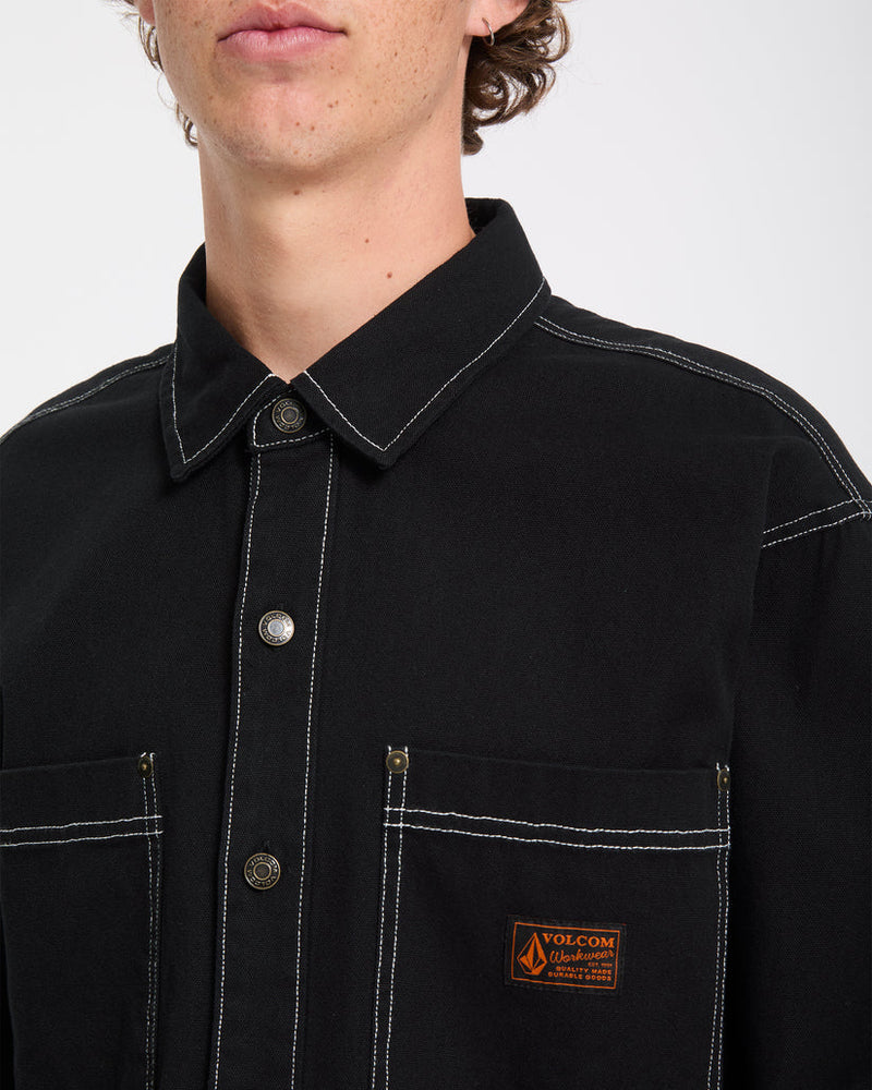 Load image into Gallery viewer, Volcom Men's Levelstone Shirt Black White A0532605-BCI

