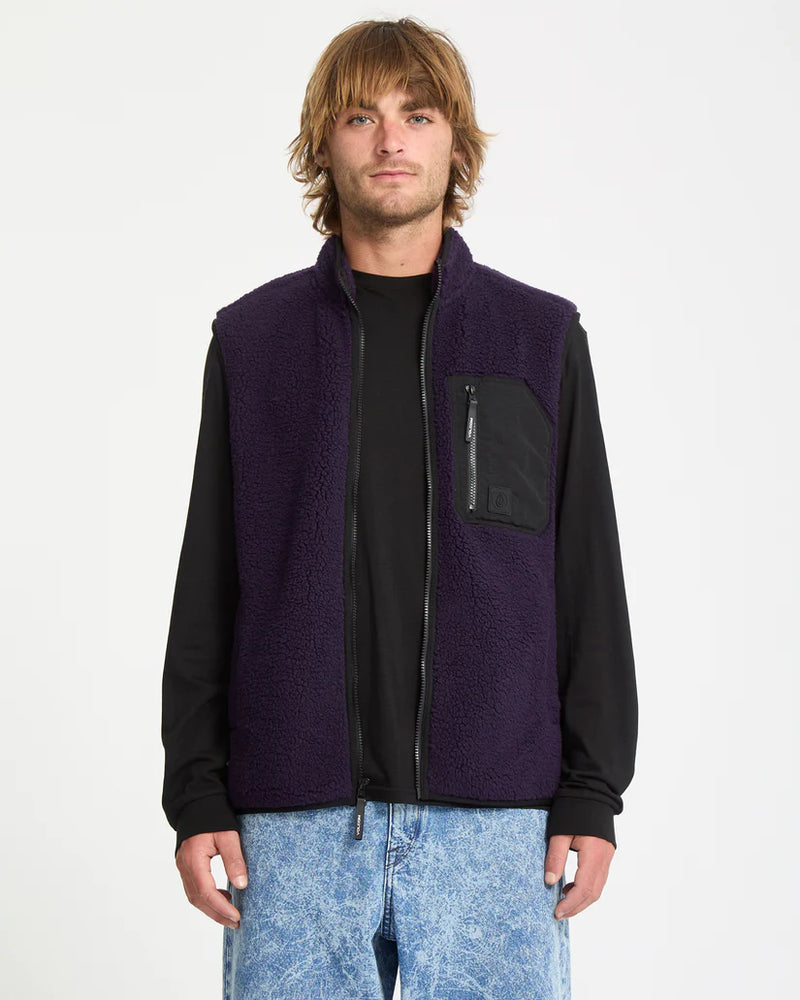 Load image into Gallery viewer, Volcom Men&#39;s Muzzer Fuzzar Vest Fleece Dark Purple A1832303-DPL
