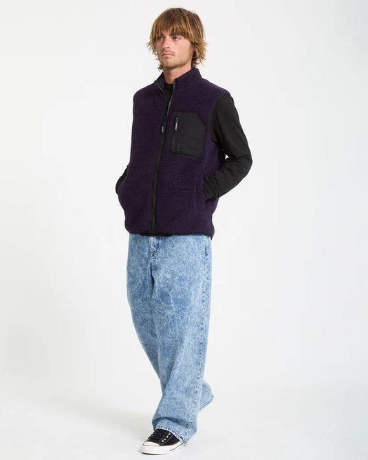 Volcom Men's Muzzer Fuzzar Vest Fleece Dark Purple A1832303-DPL