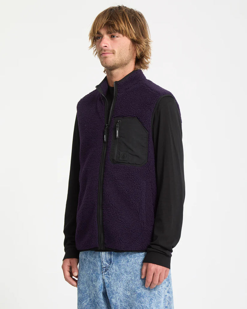 Load image into Gallery viewer, Volcom Men&#39;s Muzzer Fuzzar Vest Fleece Dark Purple A1832303-DPL
