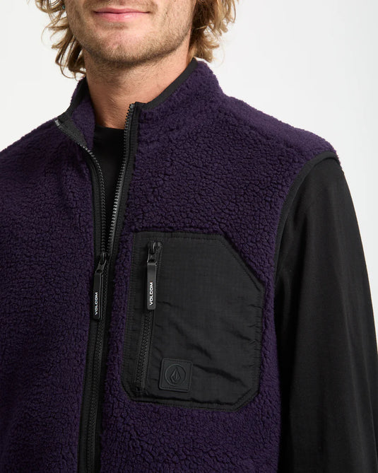 Volcom Men's Muzzer Fuzzar Vest Fleece Dark Purple A1832303-DPL