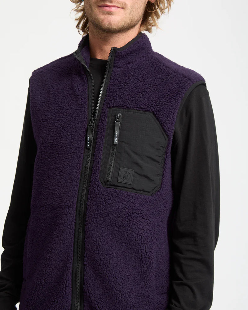 Load image into Gallery viewer, Volcom Men&#39;s Muzzer Fuzzar Vest Fleece Dark Purple A1832303-DPL

