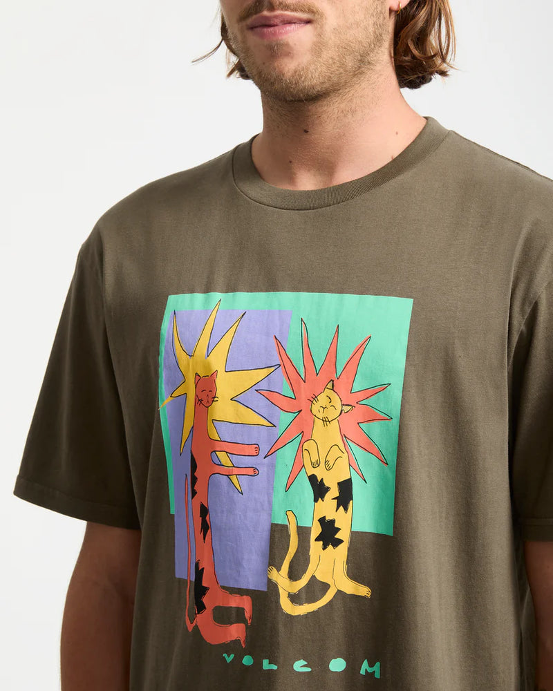 Load image into Gallery viewer, Volcom Men&#39;s Longo Cats T-Shirt Sage Leaf A3532553_SLE
