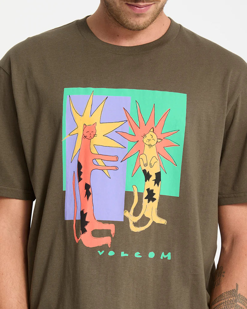 Load image into Gallery viewer, Volcom Men&#39;s Longo Cats T-Shirt Sage Leaf A3532553_SLE
