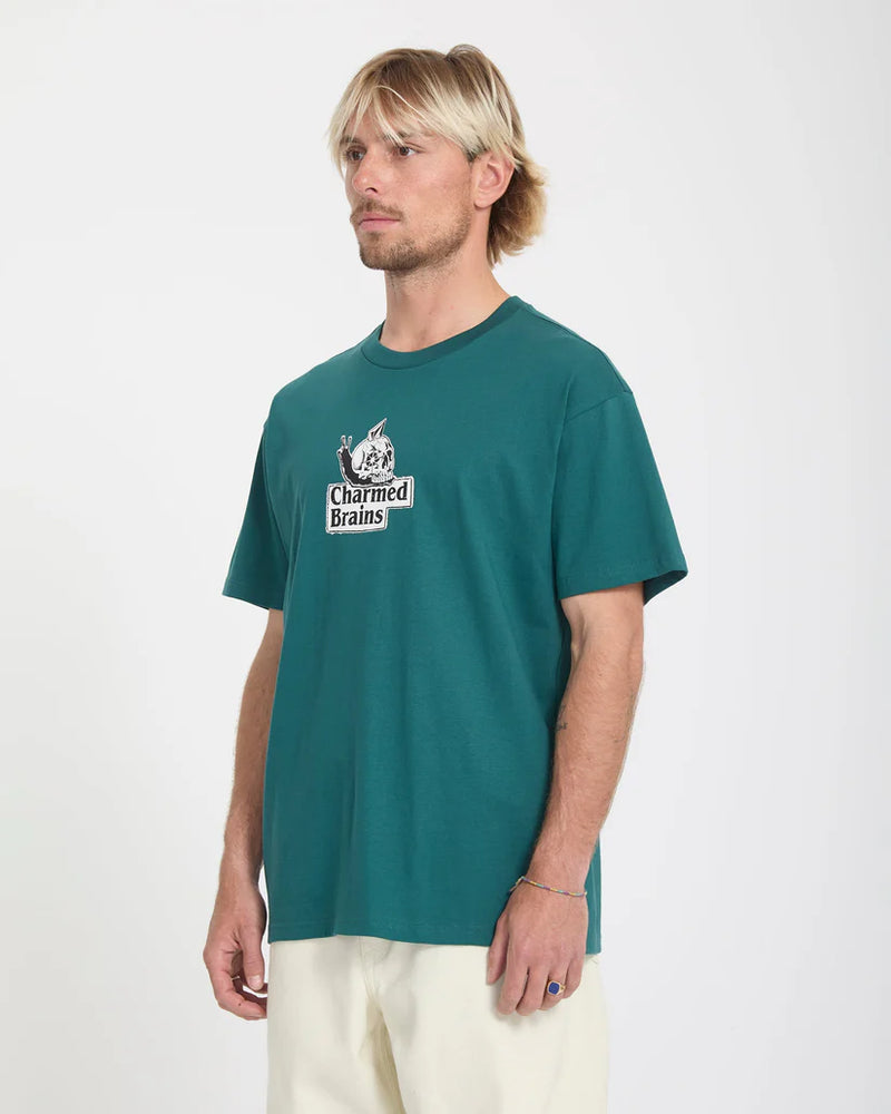 Load image into Gallery viewer, Volcom Men's Charmed Brains T-Shirt Rifle Green A4312663_RFG
