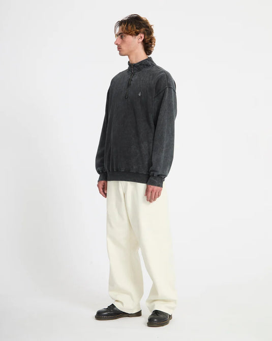 Volcom Men's Single Stone Quarter Zip Sweatshirt Light Acid Black A4632625-LAB