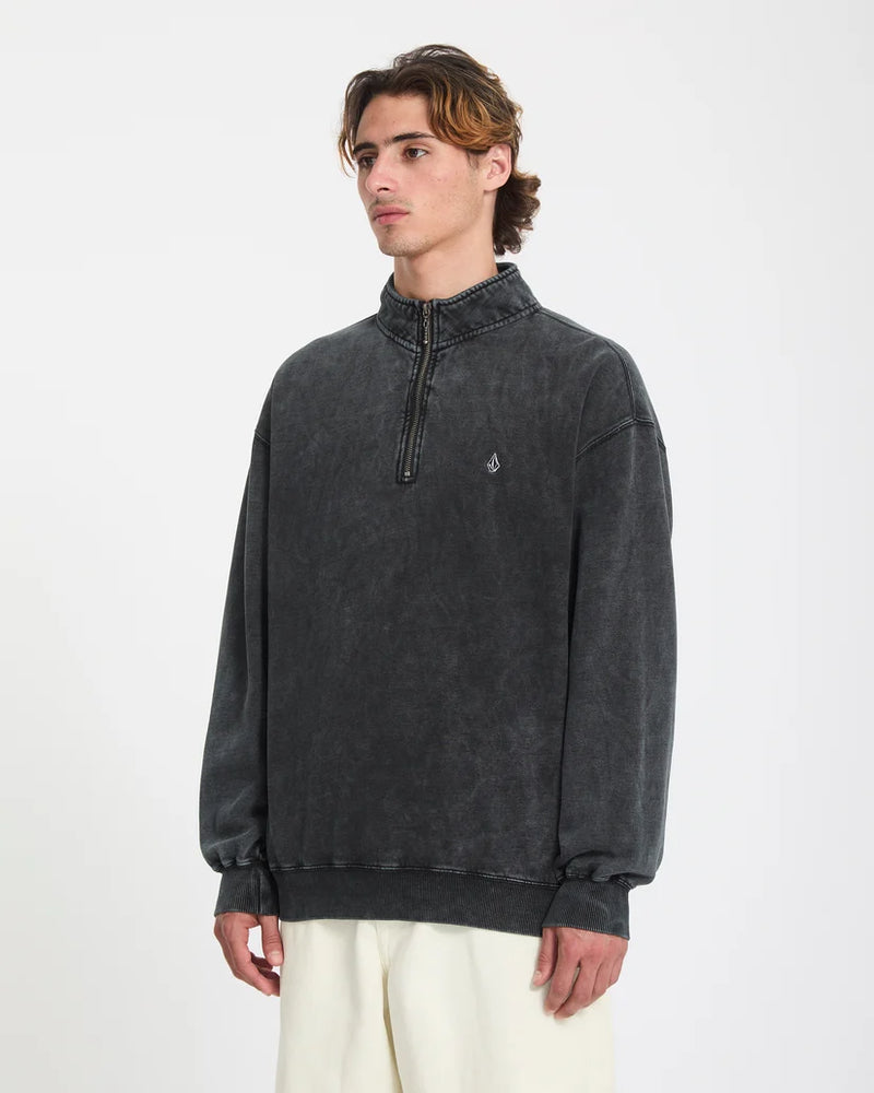 Load image into Gallery viewer, Volcom Men's Single Stone Quarter Zip Sweatshirt Light Acid Black A4632625-LAB
