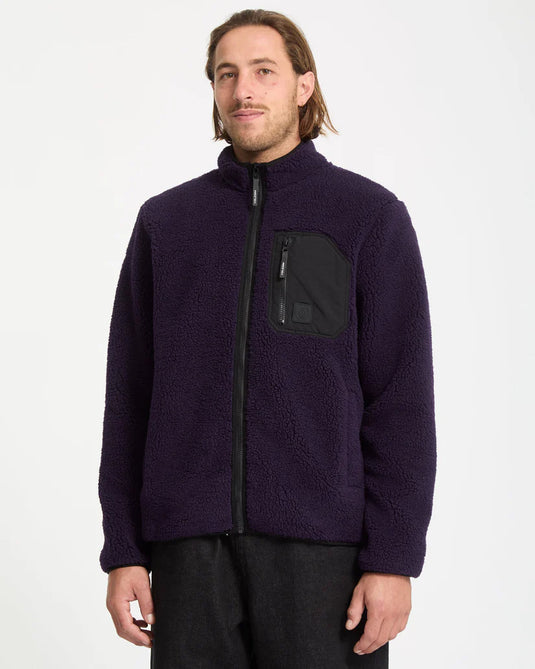 Volcom Men's Muzzer Fuzzar Zip Sherpa Fleece Dark Purple A4832306-DPL