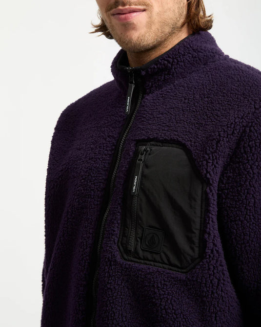 Volcom Men's Muzzer Fuzzar Zip Sherpa Fleece Dark Purple A4832306-DPL
