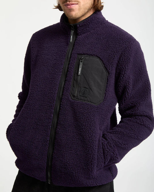Volcom Men's Muzzer Fuzzar Zip Sherpa Fleece Dark Purple A4832306-DPL
