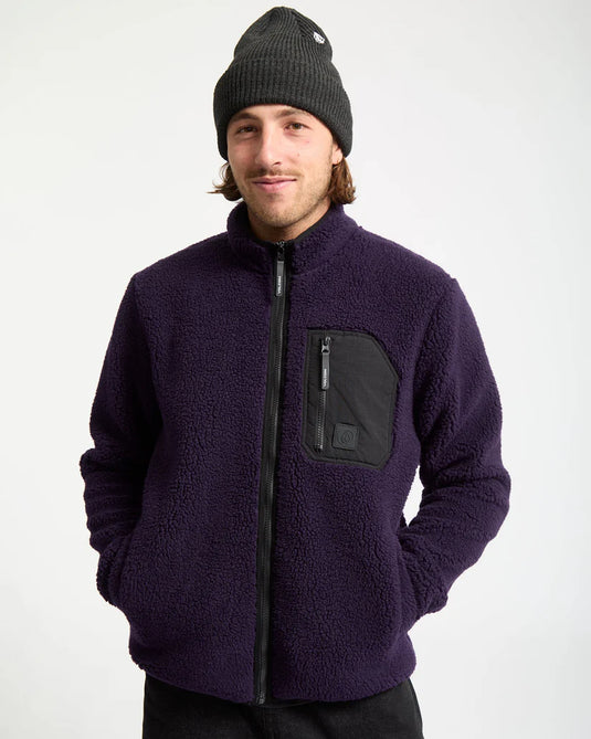 Volcom Men's Muzzer Fuzzar Zip Sherpa Fleece Dark Purple A4832306-DPL