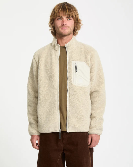 Volcom Men's Muzzer Fuzzar Zip Sherpa Fleece Stone A4832603-STN