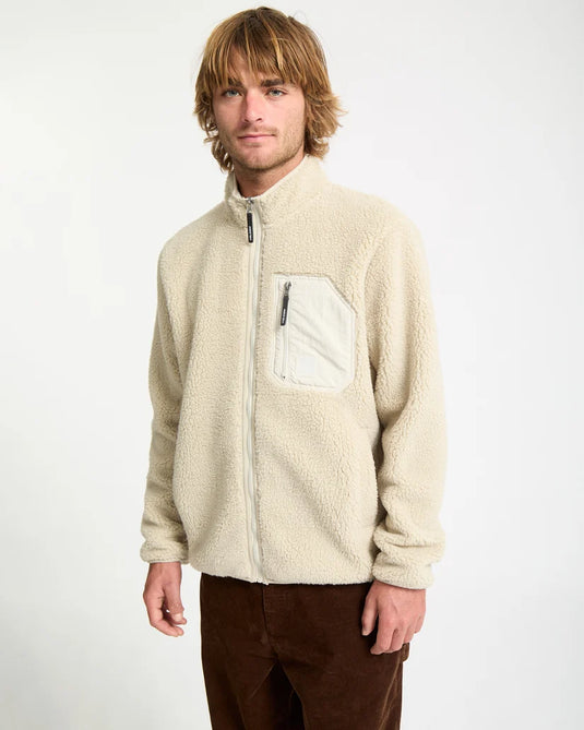 Volcom Men's Muzzer Fuzzar Zip Sherpa Fleece Stone A4832603-STN